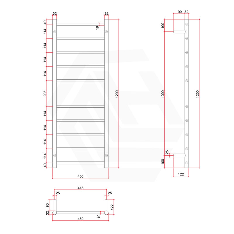 ThermoGroup 4-14 Bars 240V Straight Round Ladder Heated Towel Rail Variant Colour Available