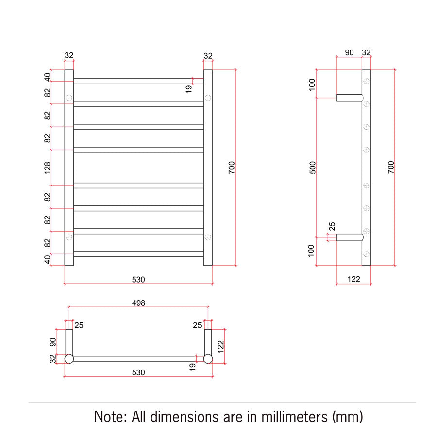 ThermoGroup 4-14 Bars 240V Straight Round Ladder Heated Towel Rail Variant Colour Available