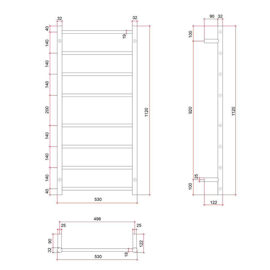 ThermoGroup 4-14 Bars 240V Straight Round Ladder Heated Towel Rail Variant Colour Available