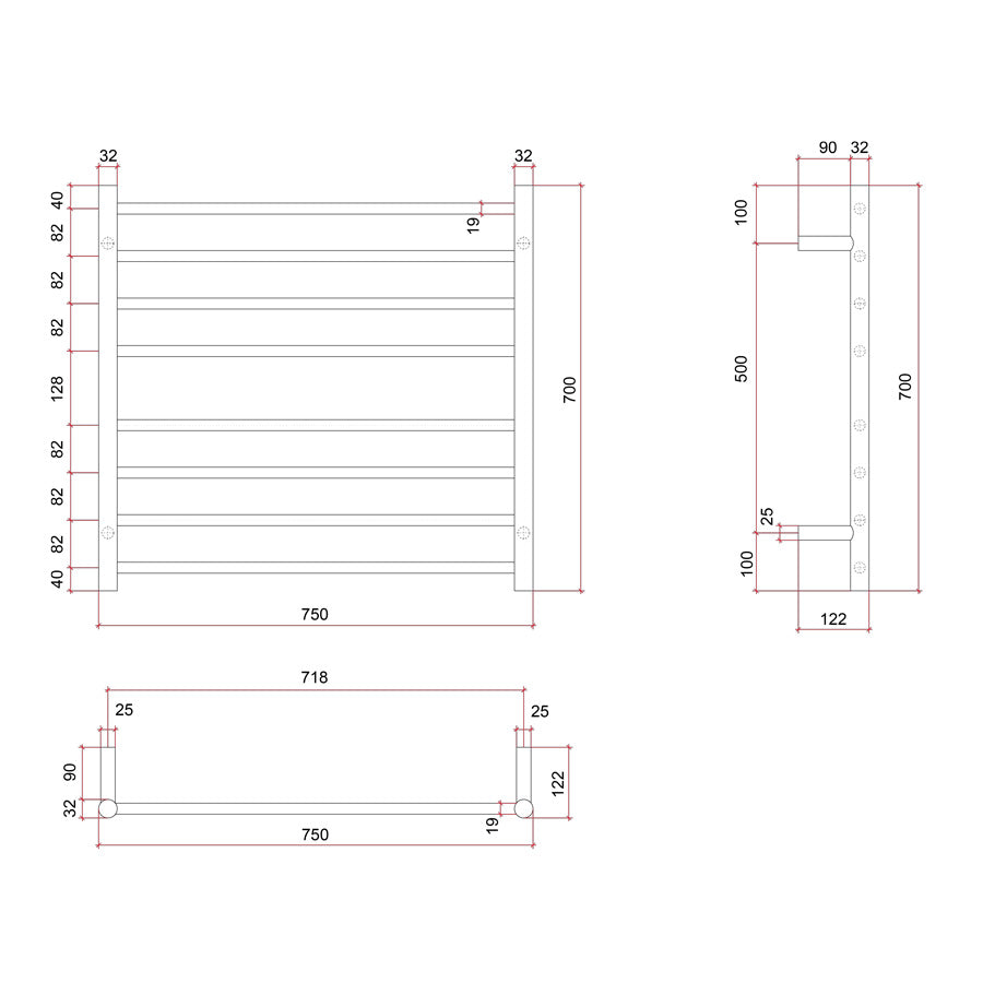 ThermoGroup 4-14 Bars 240V Straight Round Ladder Heated Towel Rail Variant Colour Available