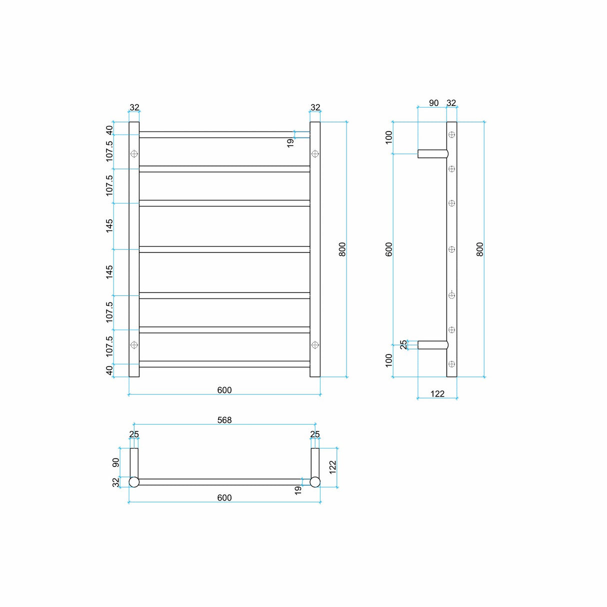 ThermoGroup 4-14 Bars 240V Straight Round Ladder Heated Towel Rail Variant Colour Available
