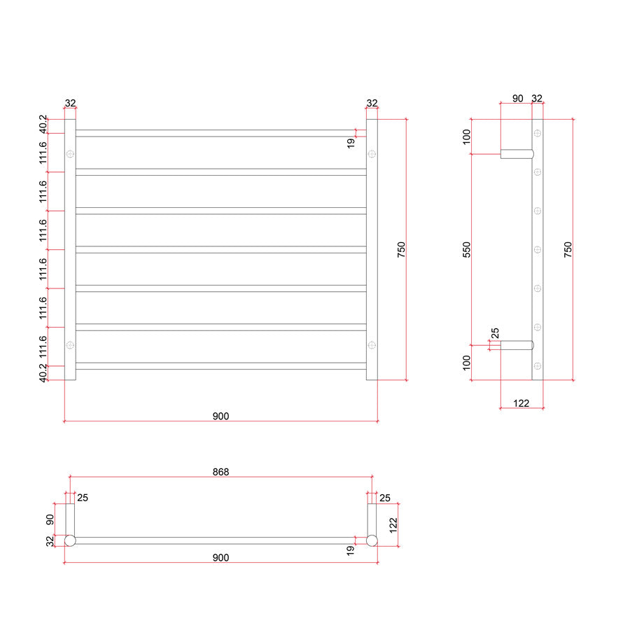 ThermoGroup 4-14 Bars 240V Straight Round Ladder Heated Towel Rail Variant Colour Available