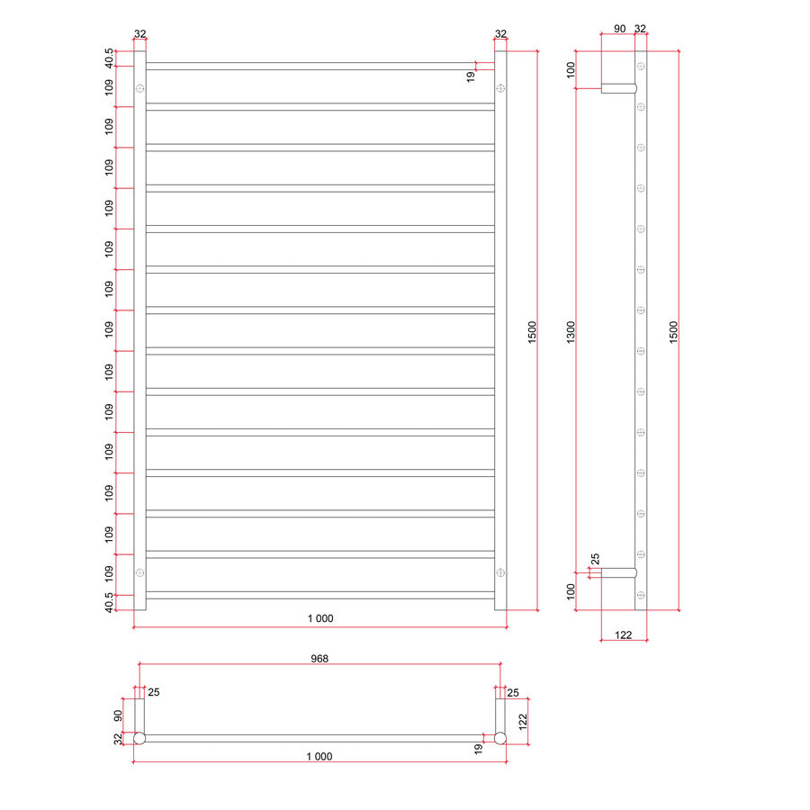 ThermoGroup 4-14 Bars 240V Straight Round Ladder Heated Towel Rail Variant Colour Available