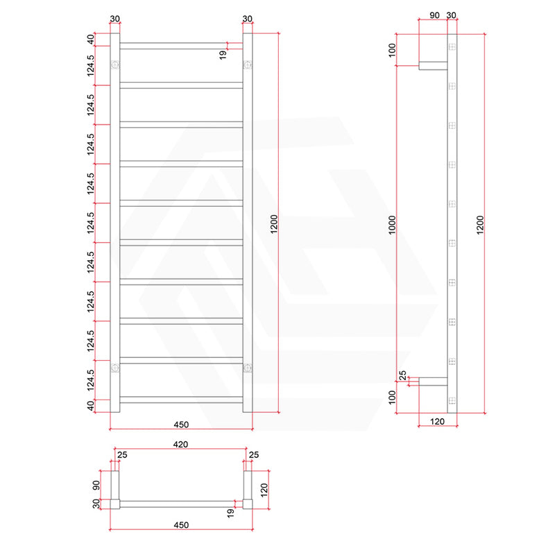 ThermoGroup 4/7/10 Bars 240V Straight Square Ladder Heated Towel Rail Variant Colour Available