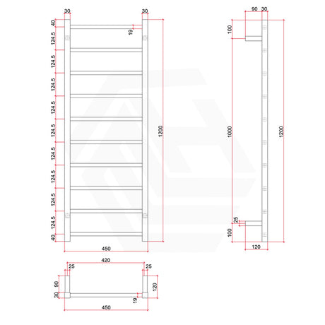 ThermoGroup 4/7/10 Bars 240V Straight Square Ladder Heated Towel Rail Variant Colour Available