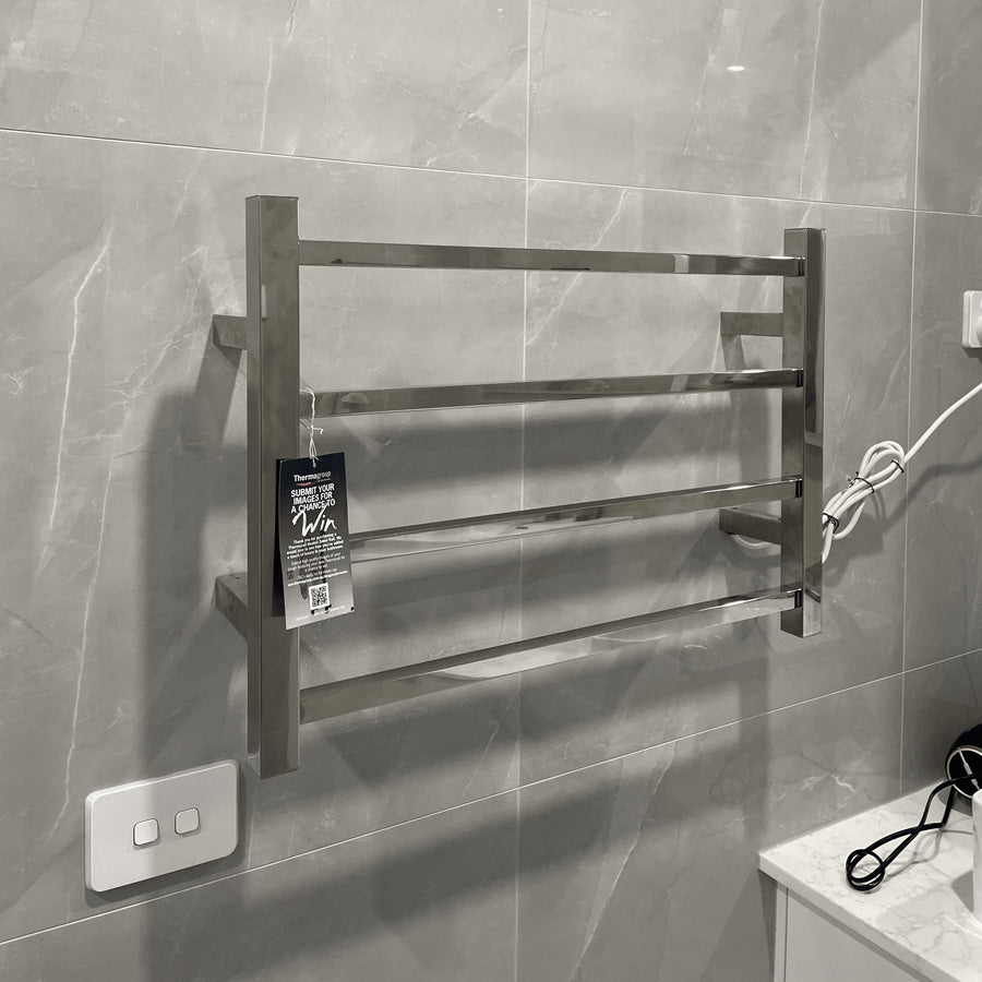 ThermoGroup 4/7 Bars 240V Straight Square Ladder Heated Towel Rail Polished Stainless Steel