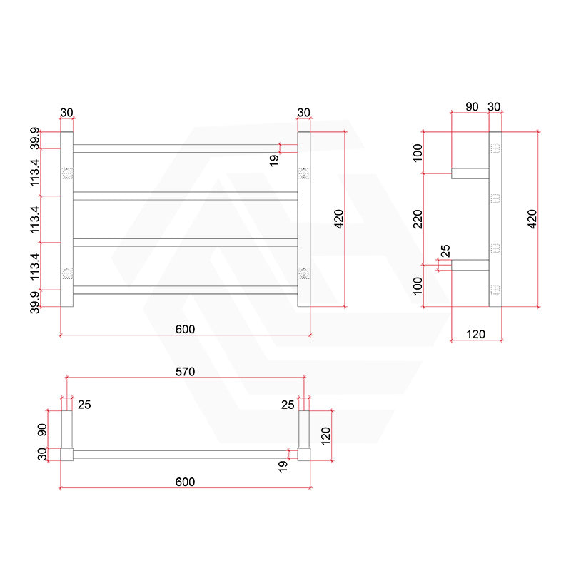 ThermoGroup 4/7 Bars 240V Straight Square Ladder Heated Towel Rail Polished Stainless Steel