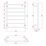ThermoGroup 600x800x120mm 12V Straight Square Ladder Heated Towel Rail 7 Bars Polished Stainless Steel