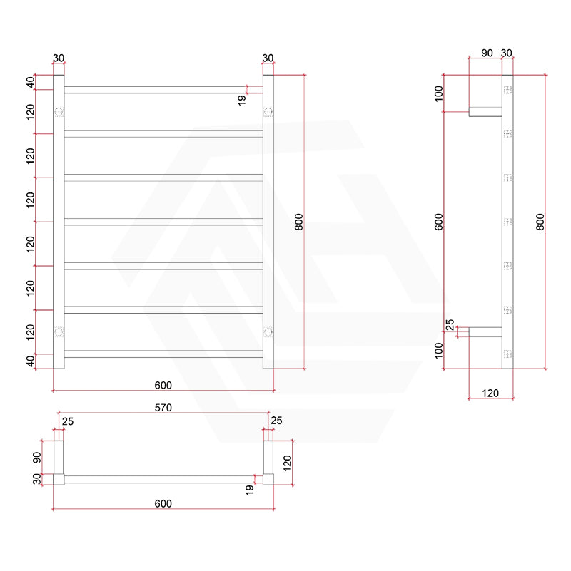 ThermoGroup 4/7 Bars 240V Straight Square Ladder Heated Towel Rail Polished Stainless Steel