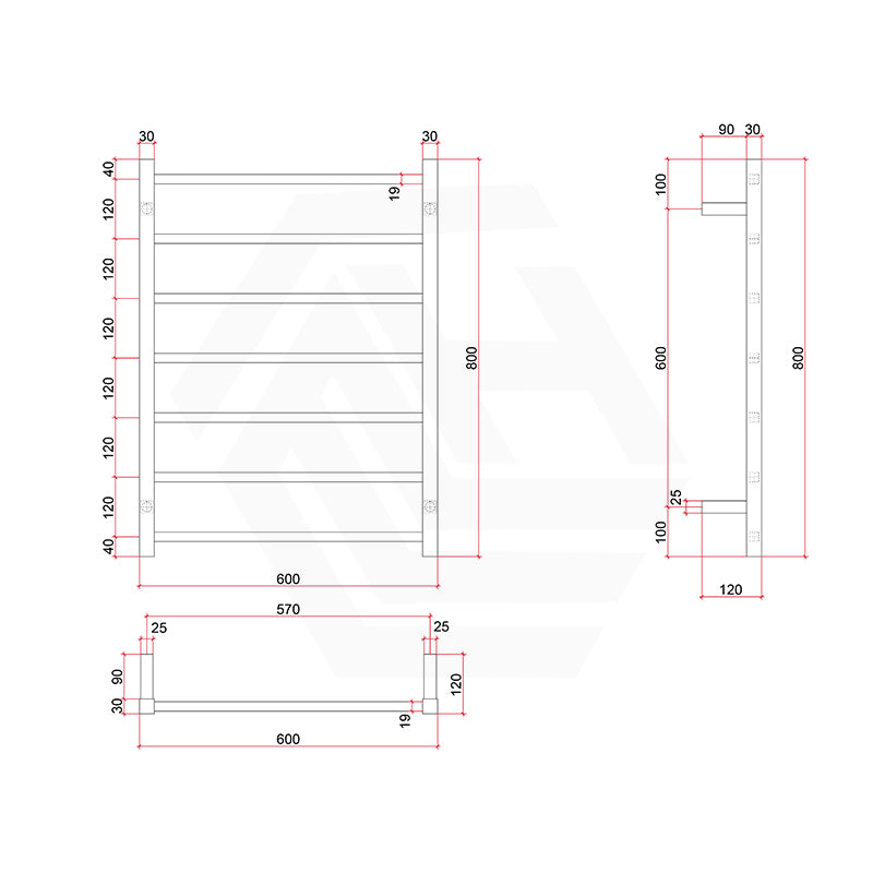 ThermoGroup 4/7/10 Bars 240V Straight Square Ladder Heated Towel Rail Variant Colour Available
