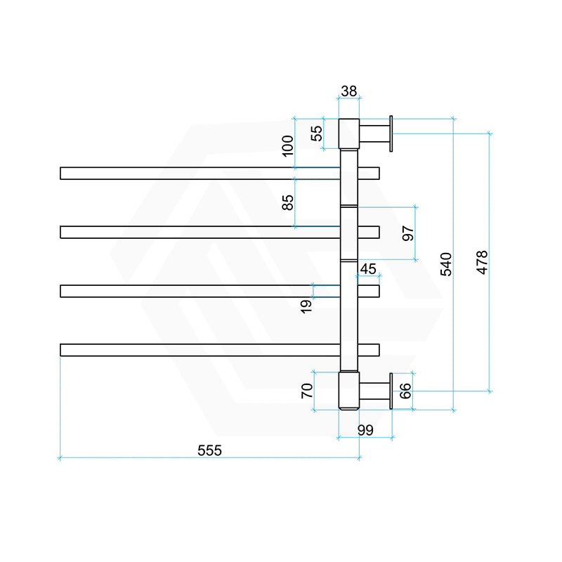 ThermoGroup Thermorail 600x540x99mm 240V Straight Square Swivel Polished Stainless Steel Heated Towel Rail 4 Bars