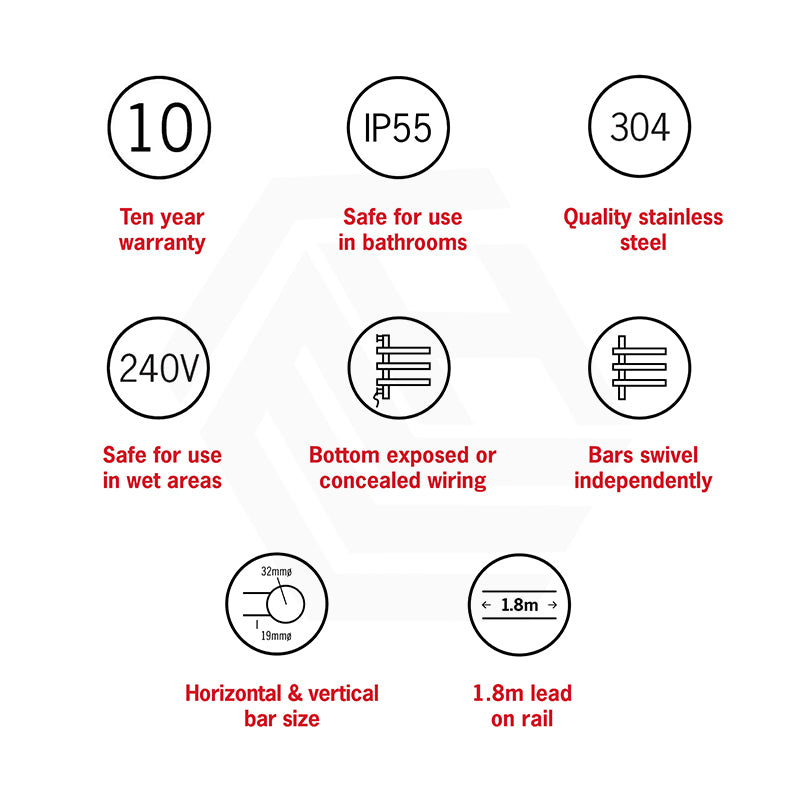 ThermoGroup Thermorail 595x540x104mm 240V Straight Round Swivel Heated Towel Rail 4 Bars 3 Colours Available