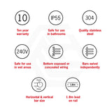 ThermoGroup Thermorail 595x540x104mm 240V Straight Round Swivel Heated Towel Rail 4 Bars 3 Colours Available