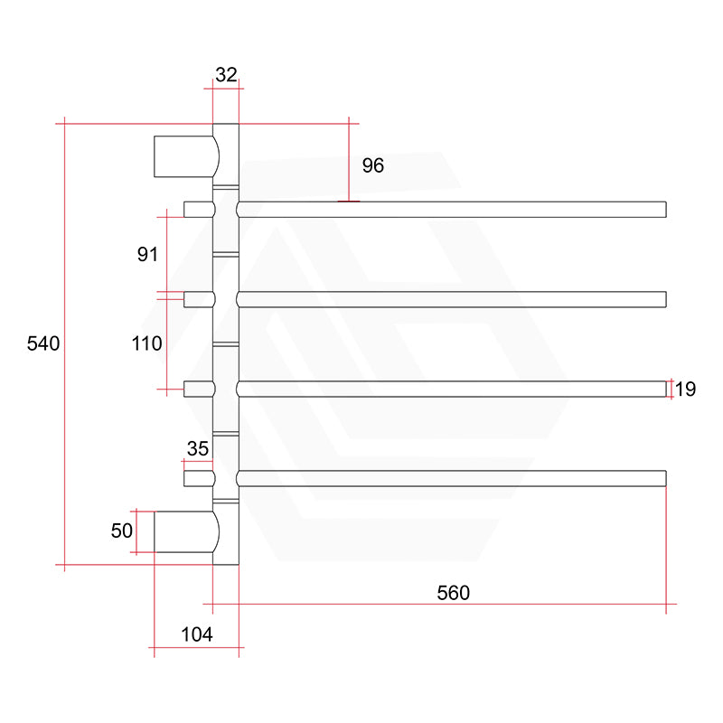 ThermoGroup Thermorail 595x540x104mm 240V Straight Round Swivel Heated Towel Rail 4 Bars 3 Colours Available