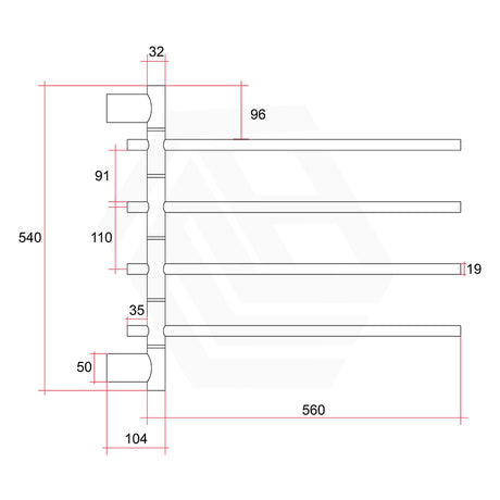 ThermoGroup Thermorail 595x540x104mm 240V Straight Round Swivel Heated Towel Rail 4 Bars 3 Colours Available
