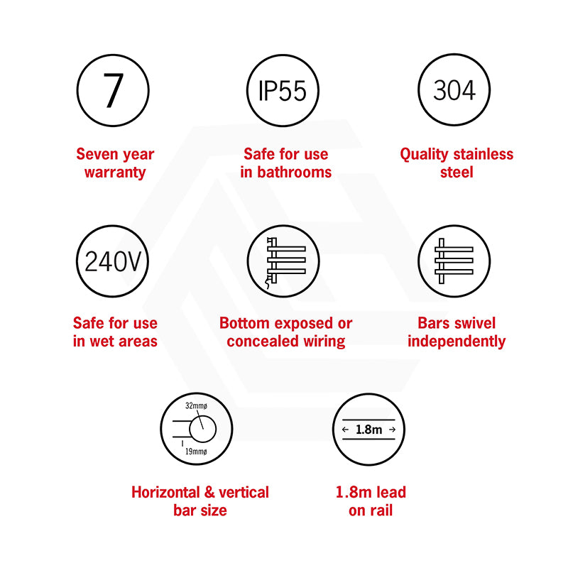 ThermoGroup Thermorail 595x540x104mm 240V Straight Round Swivel Heated Towel Rail 4 Bars 3 Colours Available