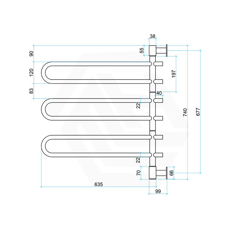 ThermoGroup Thermorail 675x740x99mm 240V Straight Round Swivel Polished Stainless Steel Heated Towel Rail 6 Bars