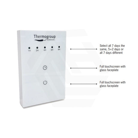 ThermoGroup Thermorail Portrait Boost Timer 1/2/4/6/8H Glass White for Heated Towel Rails