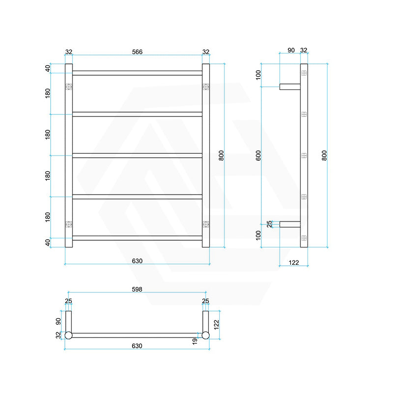 ThermoGroup Thermorail 630x800x122mm Non-Heated Straight Round Ladder Towel Rail 5Bars Variant Colour Available