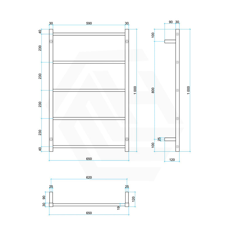ThermoGroup Thermorail 650x1000x120mm Non-Heated Straight Square Ladder Towel Rail 5Bars Variant Colour Available