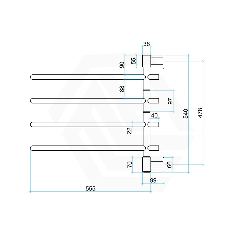 ThermoGroup Thermorail 600x540x99mm Straight Round Polished Stainless Steel Non-Heated Swivel Towel Rail 4Bars