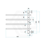 ThermoGroup Thermorail 600x540x99mm Straight Round Polished Stainless Steel Non-Heated Swivel Towel Rail 4Bars