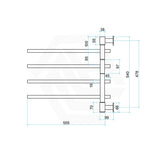 ThermoGroup Thermorail 600x540x99mm Straight Square Polished Stainless Steel Non-Heated Swivel Towel Rail 4Bars