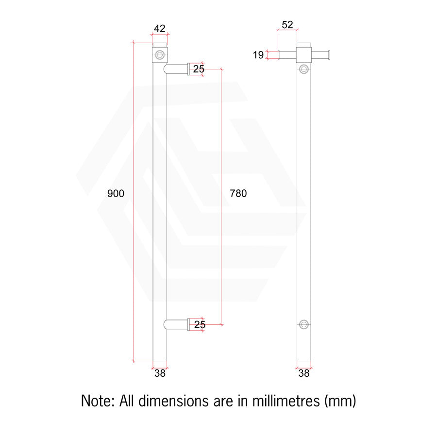 ThermoGroup 12V 900mm Straight Round Vertical Single Heated Towel Rail Variant Colour Available