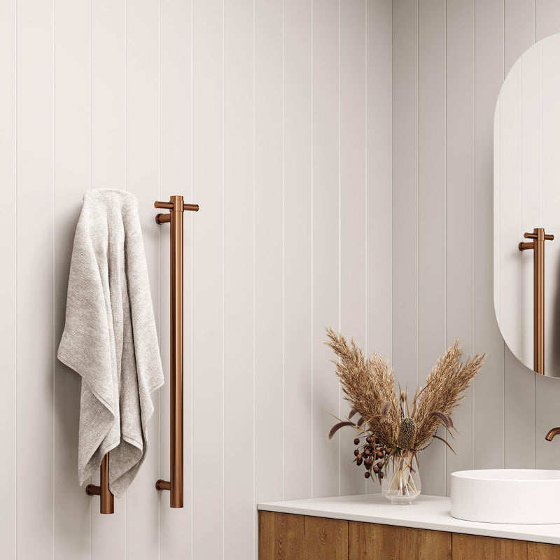 ThermoGroup 12V 900mm Straight Round Vertical 3 Single Heated Towel Rails Variant Colour Available