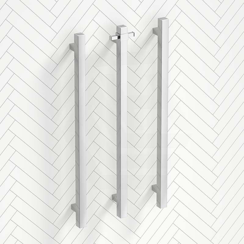 ThermoGroup 12V 900mm Square Vertical 3 Single Heated Towel Rails Polished Stainless Steel