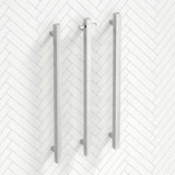 ThermoGroup 12V 900mm Square Vertical 3 Single Heated Towel Rails Polished Stainless Steel