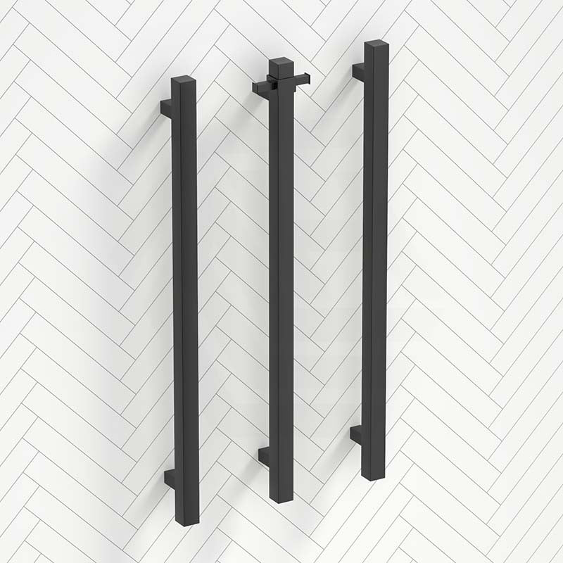 ThermoGroup 12V 900mm Matt Black Square Vertical 3 Single Heated Towel Rails
