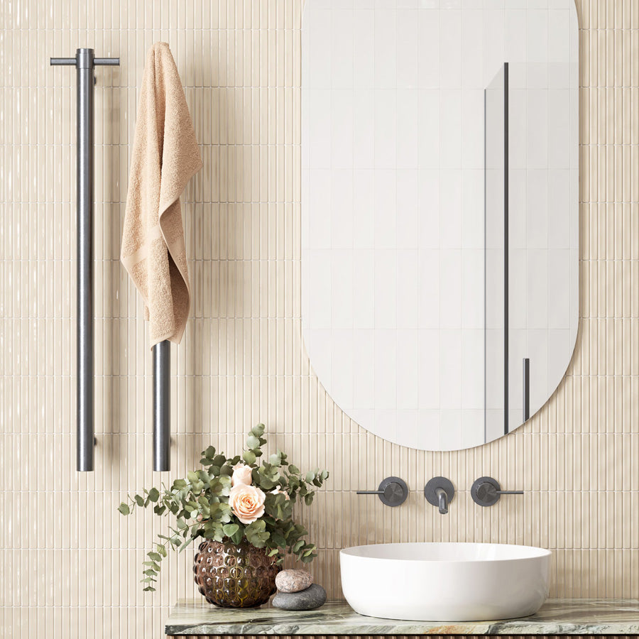 ThermoGroup 240V 900mm Straight Round Vertical Single Heated Towel Rail Variant Colour Available