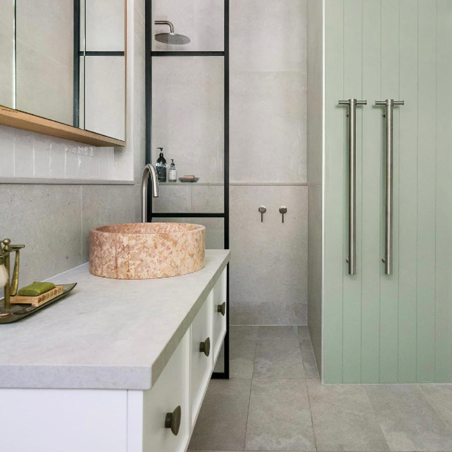 ThermoGroup 240V 900mm Straight Round Vertical Single Heated Towel Rail Variant Colour Available