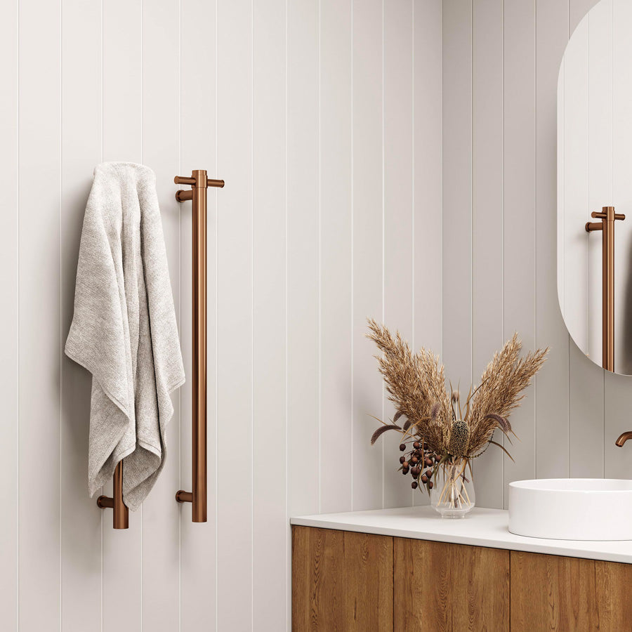 ThermoGroup 240V 900mm Straight Round Vertical Single Heated Towel Rail Variant Colour Available