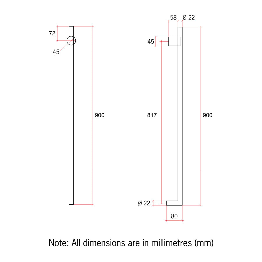 ThermoGroup 240V 900mm Thin Round Vertical Single Heated Towel Rail Variant Colour Available