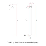 ThermoGroup 240V 900mm Thin Round Vertical Single Heated Towel Rail Variant Colour Available