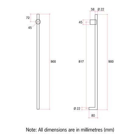 ThermoGroup 240V 900mm Thin Round Vertical Single Heated Towel Rail Variant Colour Available