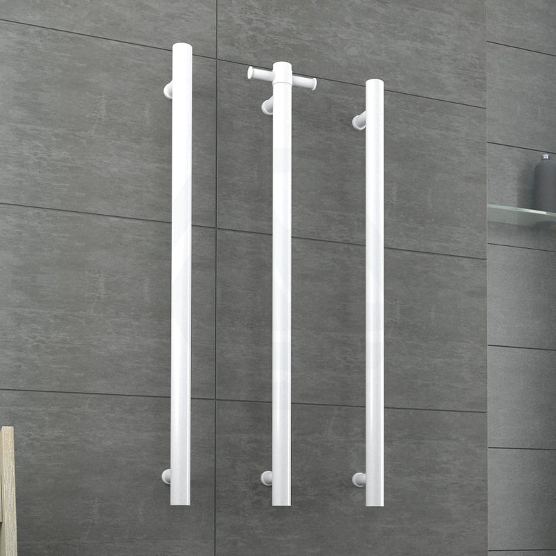 Thermogroup 900Mm Satin White Straight Round Vertical Single Heated Towel Rail Rails