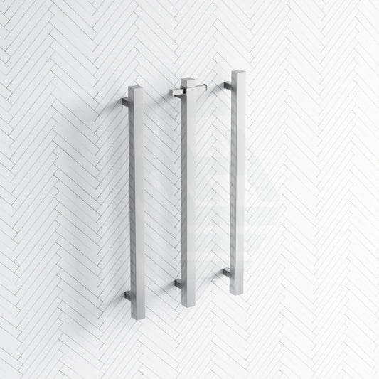 Thermogroup 12V 900Mm Square Vertical 3 Single Heated Towel Rails Polished Stainless Steel