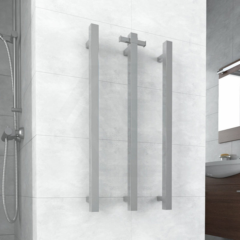 Thermogroup 900Mm Square Vertical Single Bar Heated Towel Rail Polished Stainless Steel Rails