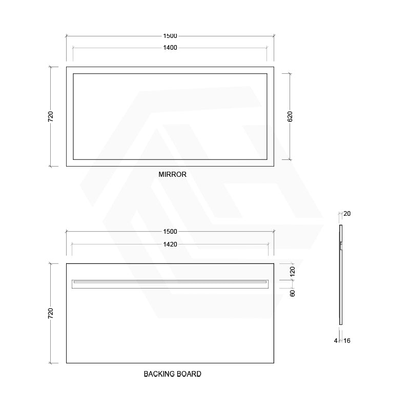 600/750/900/1200/1500mm Timberline Miami Rectangle MDF Board Framed Wall Mirror - White Satin