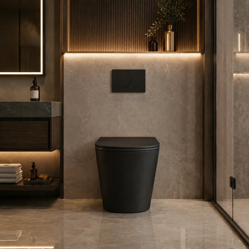 Tornado Rimless Flush Wall Faced Toilet Pan Only 580x360x420mm - Matt Black / Gloss White