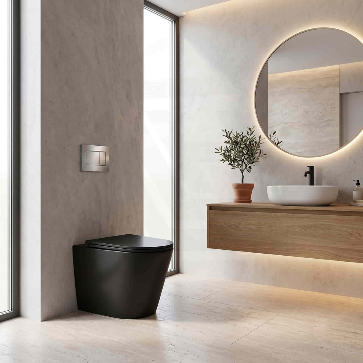 Tornado Rimless Flush Wall Faced Toilet Pan Only 580x360x420mm - Matt Black / Gloss White