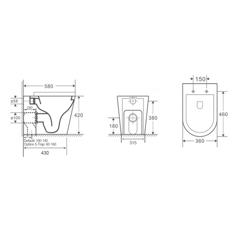 580x360x420mm Bathroom Toilet Floor Pan Tornado Rimless Flushing Comfort Height Ceramic