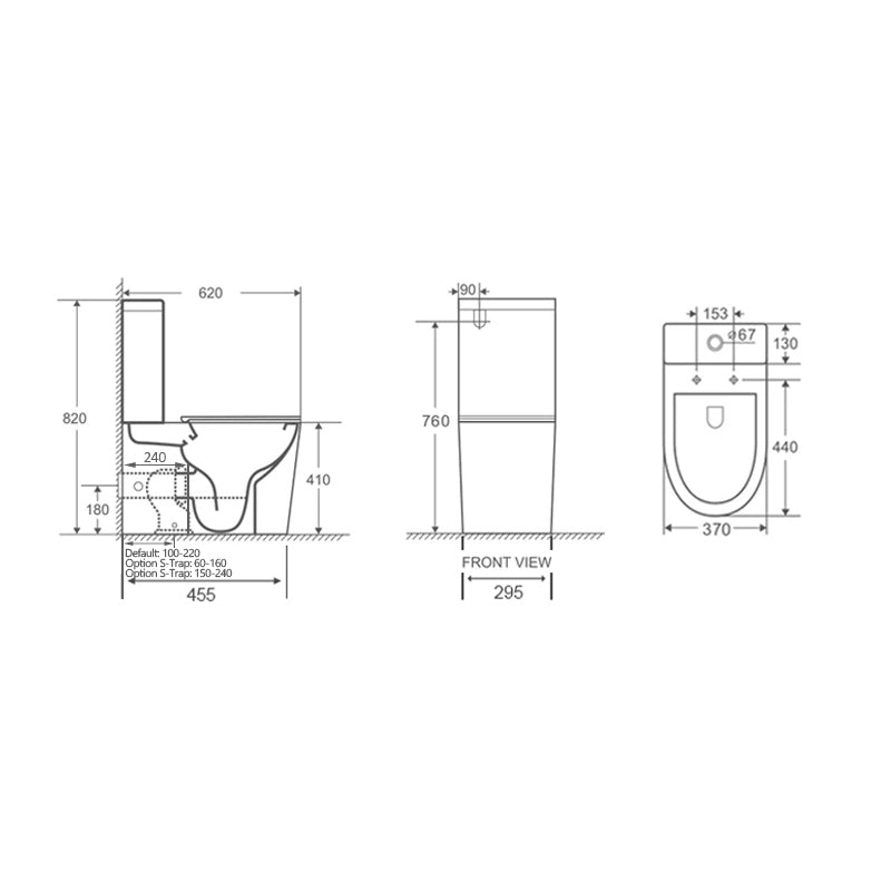 test 620x370x820mm Bathroom Rimless Toilet Suite Back To Wall White