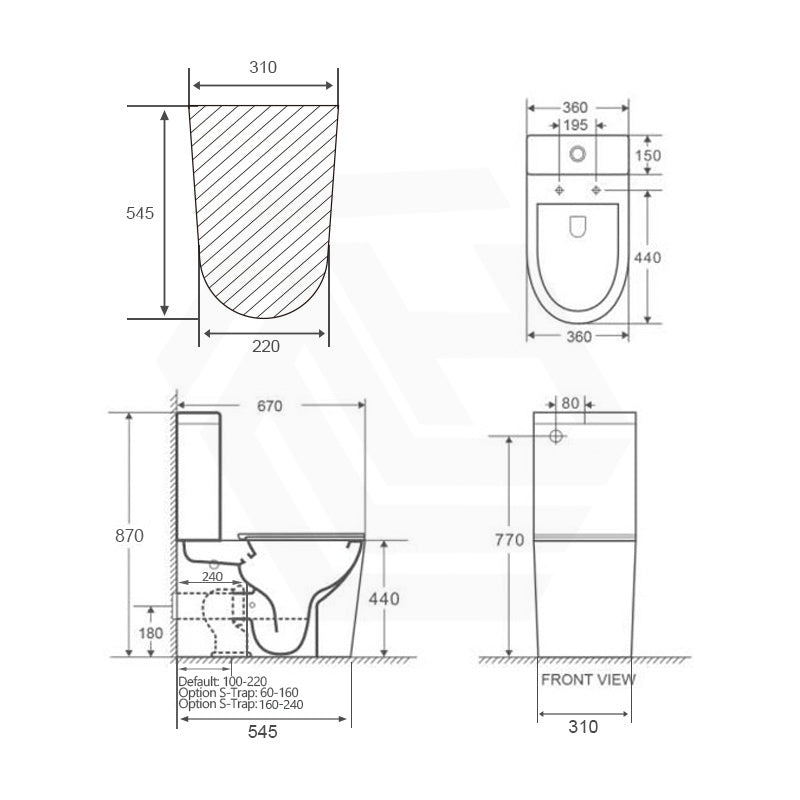 Bathroom Rimless Toilet Suite Comfort Height Back To Wall 670x360x870mm - Gloss White