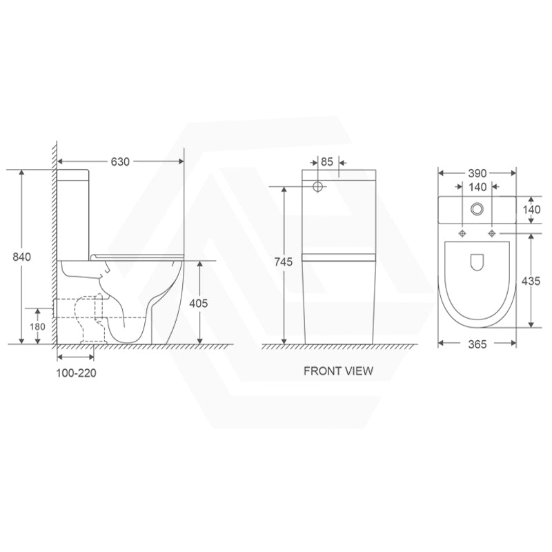 630x390x840mm Bathroom Back to Wall Rimless Tornado Toilet Suite Compact Design