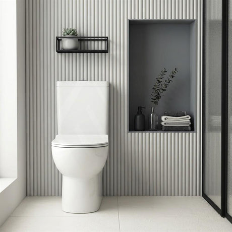 Back to Wall Rimless Flushing Ceramic Toilet Suite Soft Close Seat 650x390x860mm - Gloss White