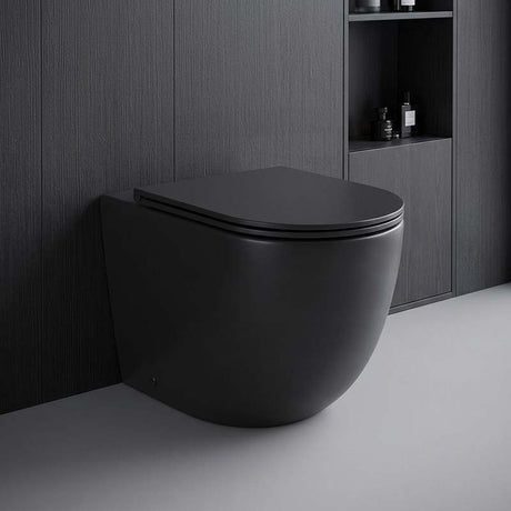 Bathroom Toilet Wall Floor Faced Pan With Rimless VORTEX Flushing Technology 570x360x400mm - Matt Black